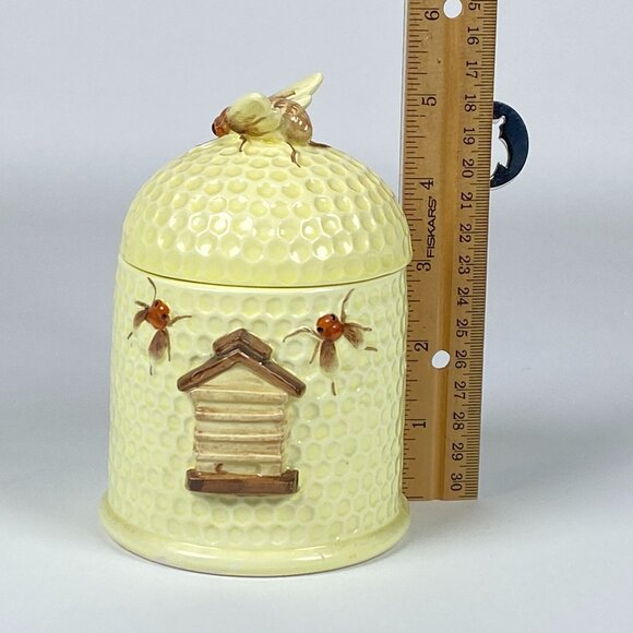 Vintage Lorrie Design Ceramic Honey Pot With Lid Honey Dipper Spoon Made Japan - Picture 11 of 11